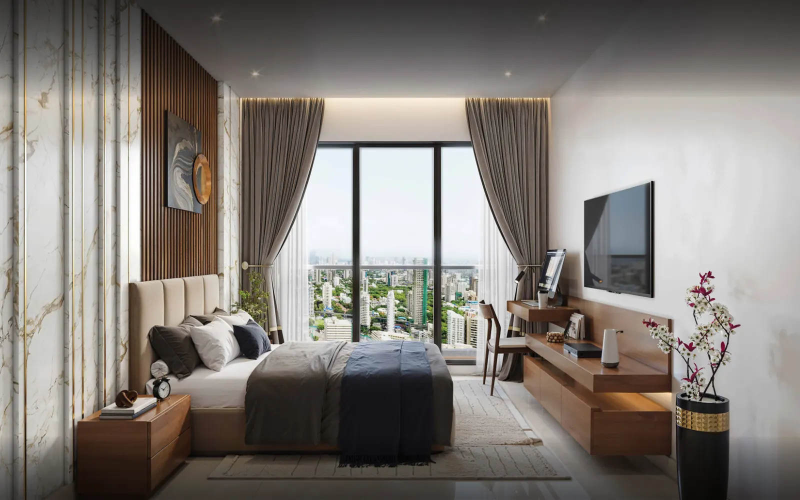 Bedroom with city views